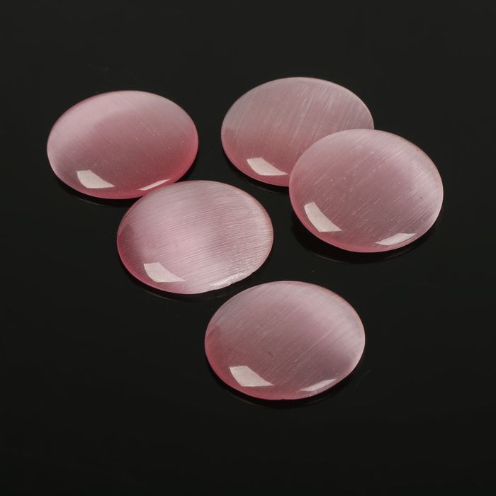 Кабошон "Кошачий глаз" круг 20мм (набор 5шт), цвет розовый
