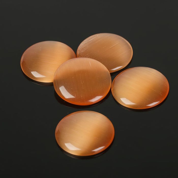 Кабошон "Кошачий глаз" круг 20мм (набор 5шт), цвет золотой