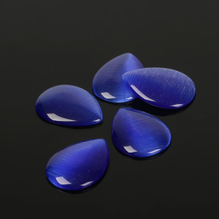 Кабошон "Кошачий глаз" капля 15*20мм (набор 5шт), цвет темно-синий