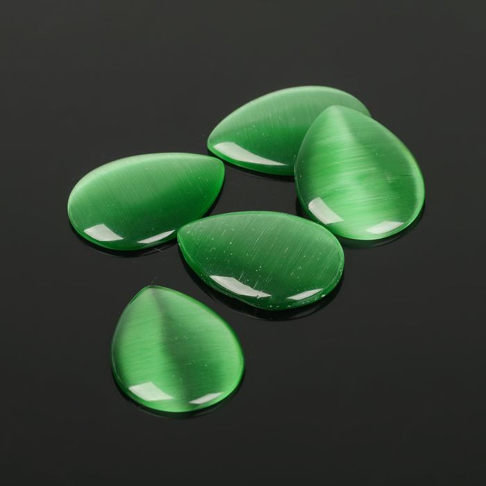 Кабошон "Кошачий глаз" капля 15*20мм (набор 5шт), цвет темно-зеленый