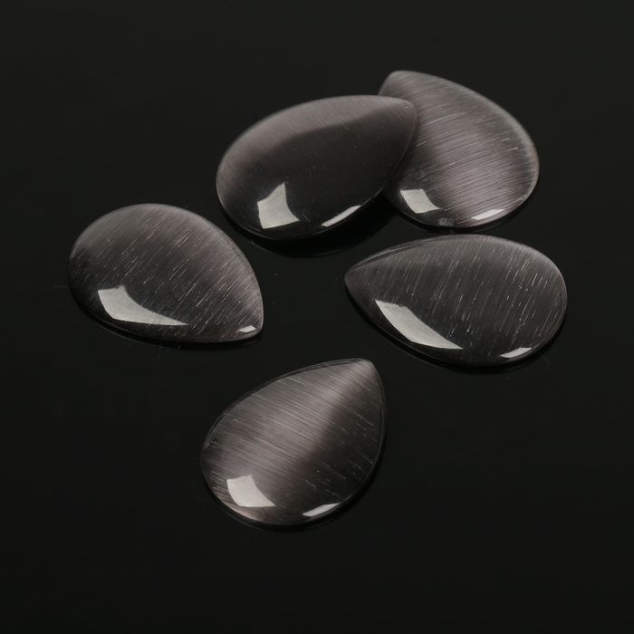 Кабошон "Кошачий глаз" капля 15*20мм (набор 5шт), цвет серый