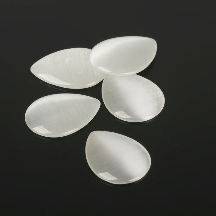 Кабошон "Кошачий глаз" капля 15*20мм (набор 5шт), цвет белый