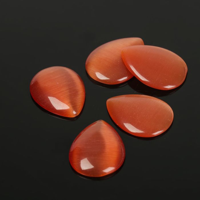 Кабошон "Кошачий глаз" капля 15*20мм (набор 5шт), цвет красный