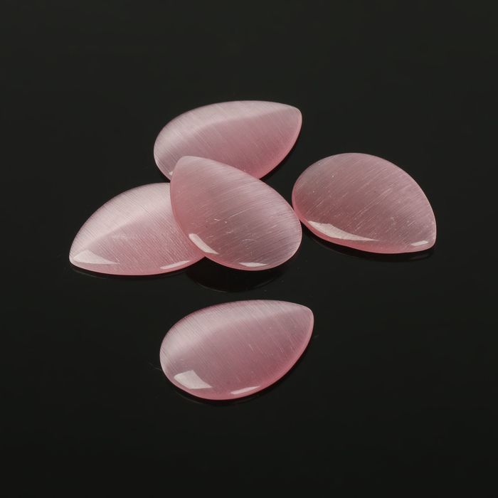 Кабошон "Кошачий глаз" капля 15*20мм (набор 5шт), цвет розовый