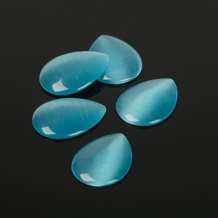 Кабошон "Кошачий глаз" капля 15*20мм (набор 5шт), цвет голубой
