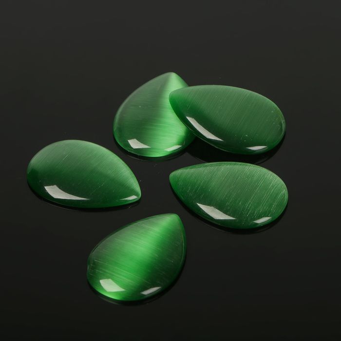 Кабошон "Кошачий глаз" капля 18*25мм (набор 5шт), цвет темно-зеленый