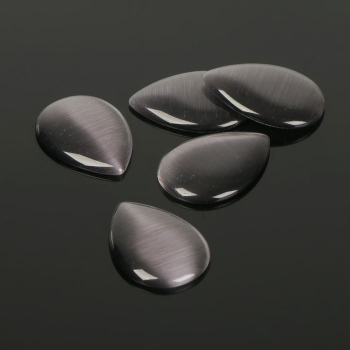 Кабошон "Кошачий глаз" капля 18*25мм (набор 5шт), цвет серый