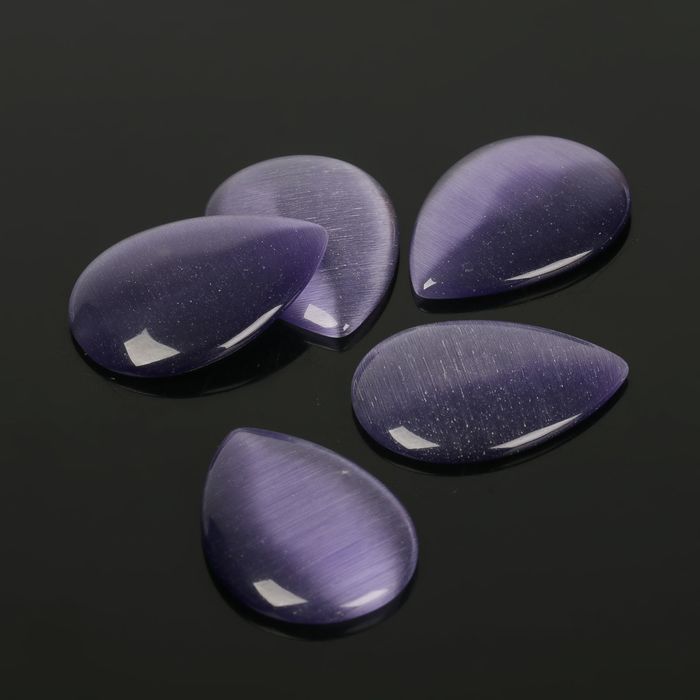 Кабошон "Кошачий глаз" капля 18*25мм (набор 5шт), цвет фиолетовый