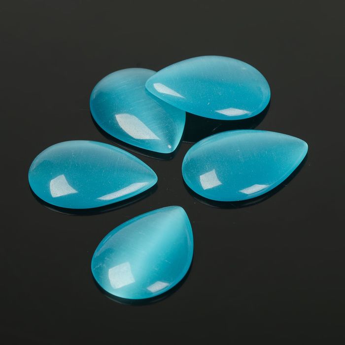 Кабошон "Кошачий глаз" капля 18*25мм (набор 5шт), цвет голубой