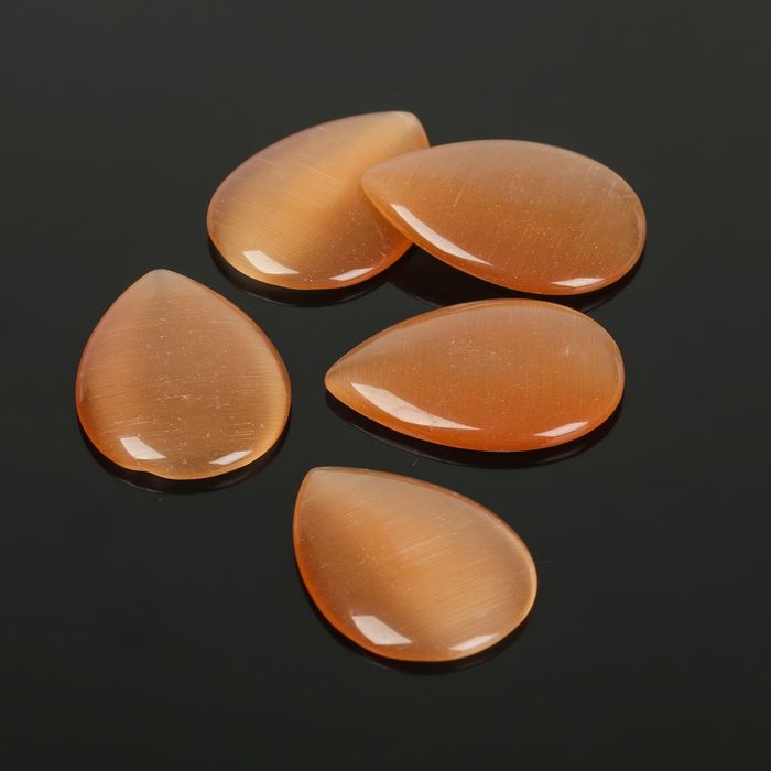 Кабошон "Кошачий глаз" капля 18*25мм (набор 5шт), цвет золотой