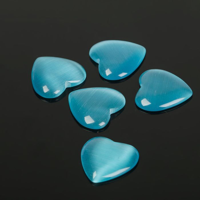 Кабошон "Кошачий глаз" сердце 18*18мм (набор 5шт), цвет голубой