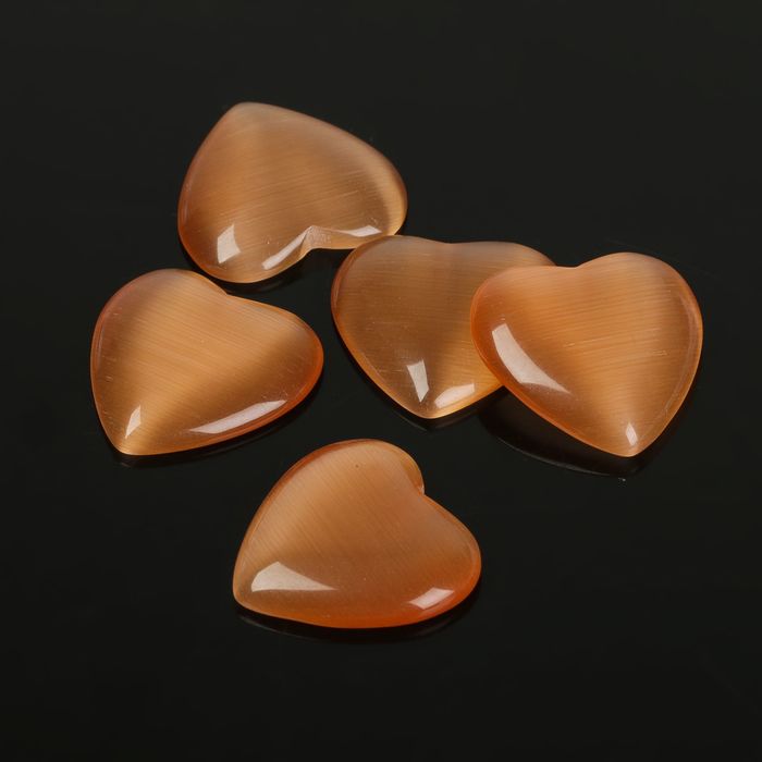 Кабошон "Кошачий глаз" сердце 18*18мм (набор 5шт), цвет золотой