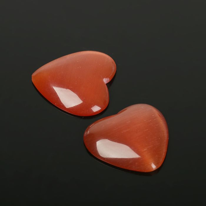 Кабошон "Кошачий глаз" сердце 25*25мм (набор 2шт), цвет красный