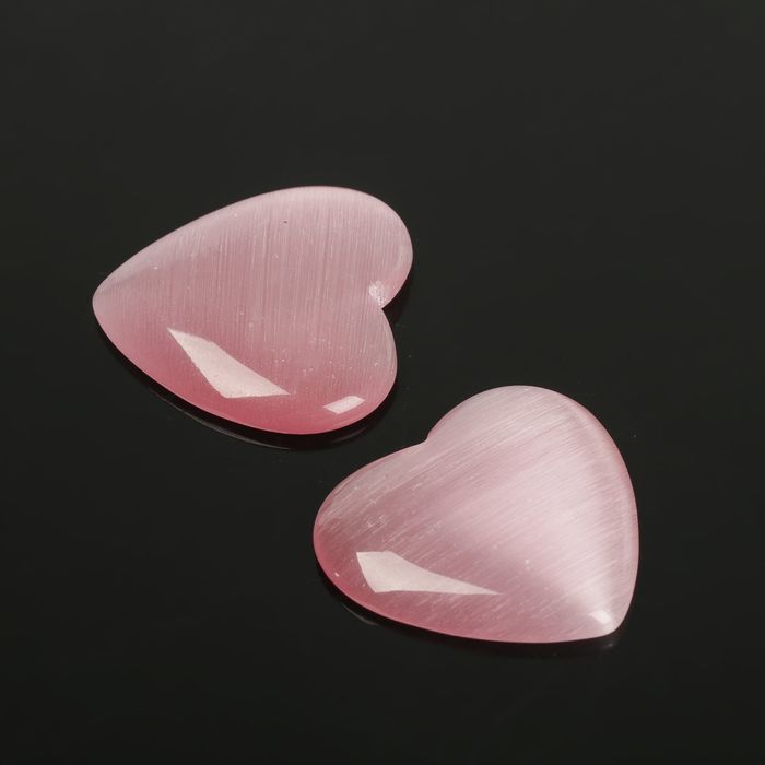 Кабошон "Кошачий глаз" сердце 25*25мм (набор 2шт), цвет розовый