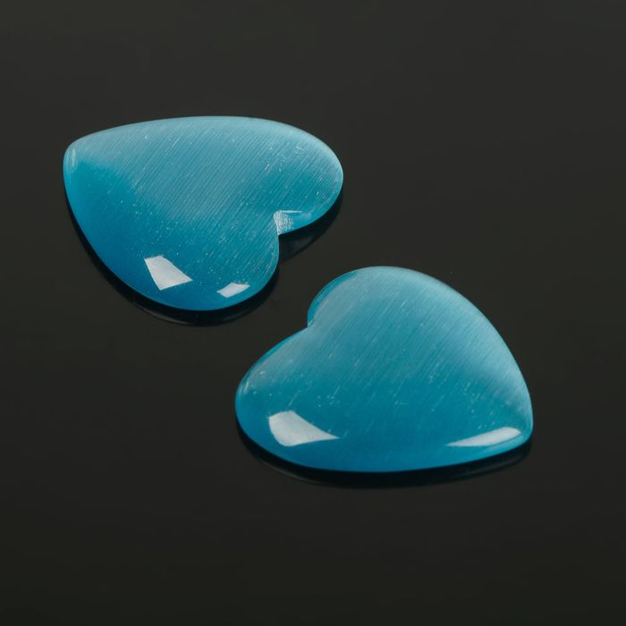 Кабошон "Кошачий глаз" сердце 25*25мм (набор 2шт), цвет голубой