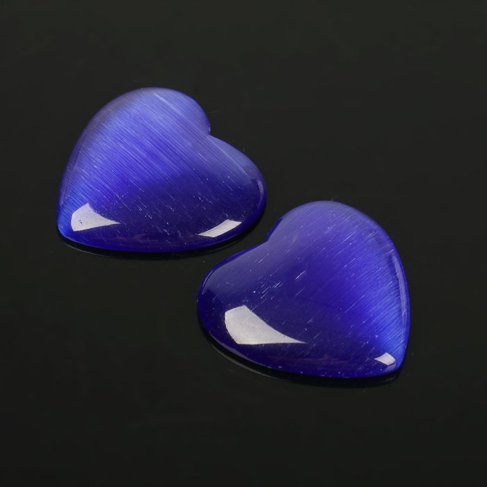 Кабошон "Кошачий глаз" сердце 25*25мм (набор 2шт), цвет темно-синий