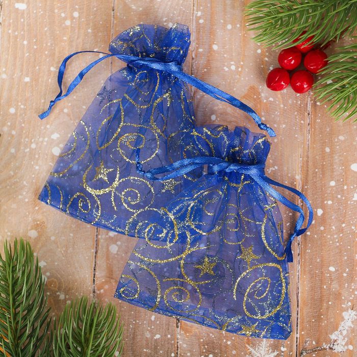 Мешочек подарочный "Темная ночь" 10*12, цвет синий с золотом