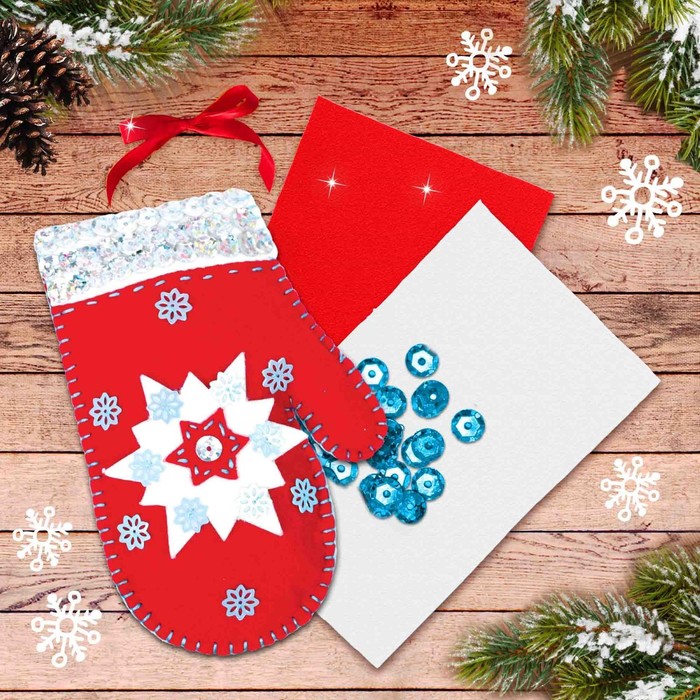 Игрушка из фетра "Варежка", набор для создания ёлочной подвески