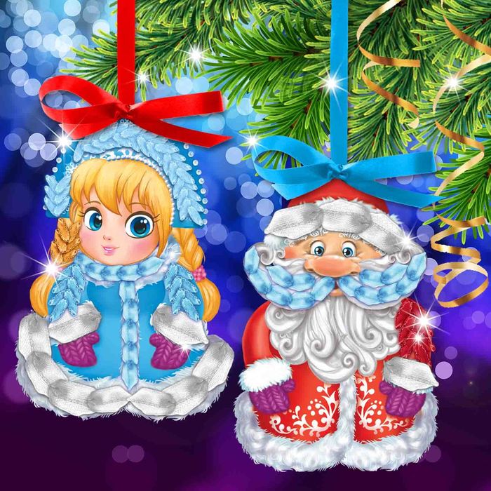 Новый год, подвеска с вышивкой лентами "Дед Мороз и Снегурочка", основа 25*35 см