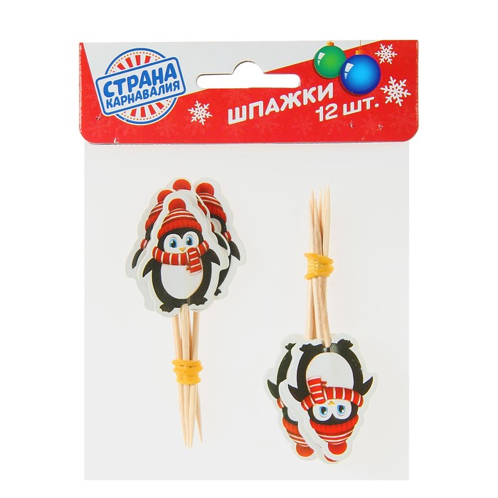 Шпажки "Весёлый пингвинчик", набор 12 шт.