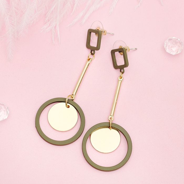 Серьги металл "Новый стиль" круг висячий, цвет зелёно-золотой
