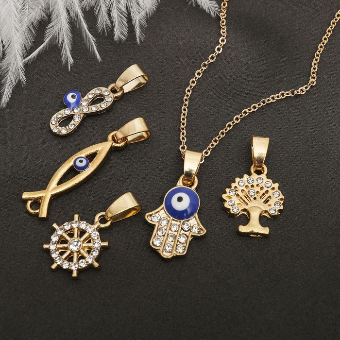 Кулон 5 сменных подвесок "Оберег", цвет бело-синий в золоте