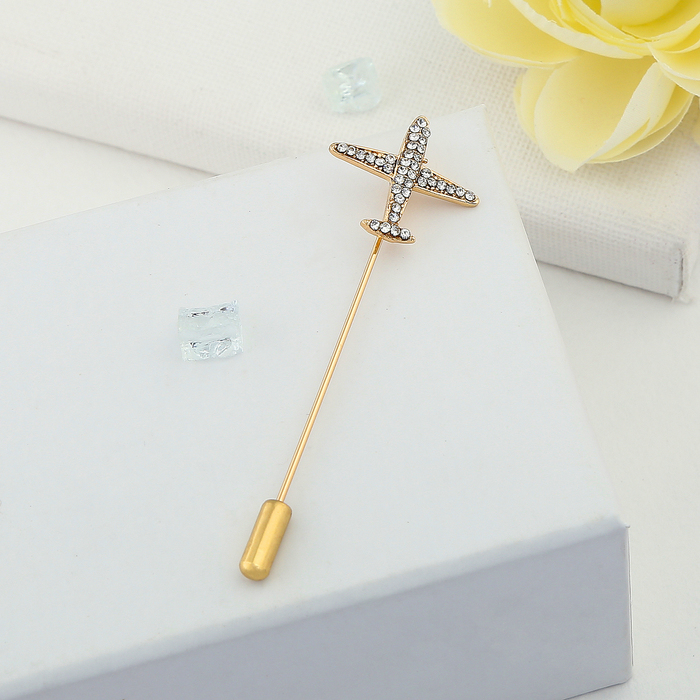 Булавка "Самолет", цвет белый в золоте