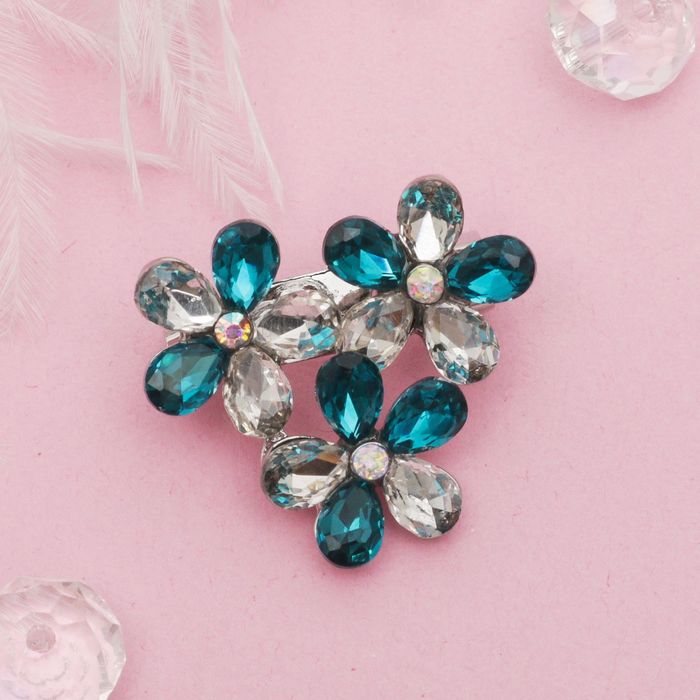 Брошь "Цветов соцветие", цвет изумрудно-радужный в серебре