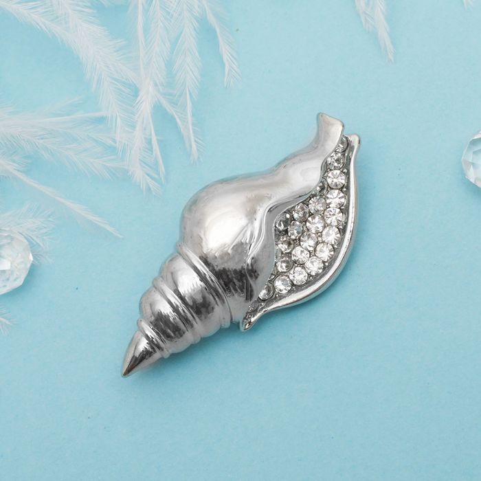 Брошь "Ракушка", цвет белый в серебре