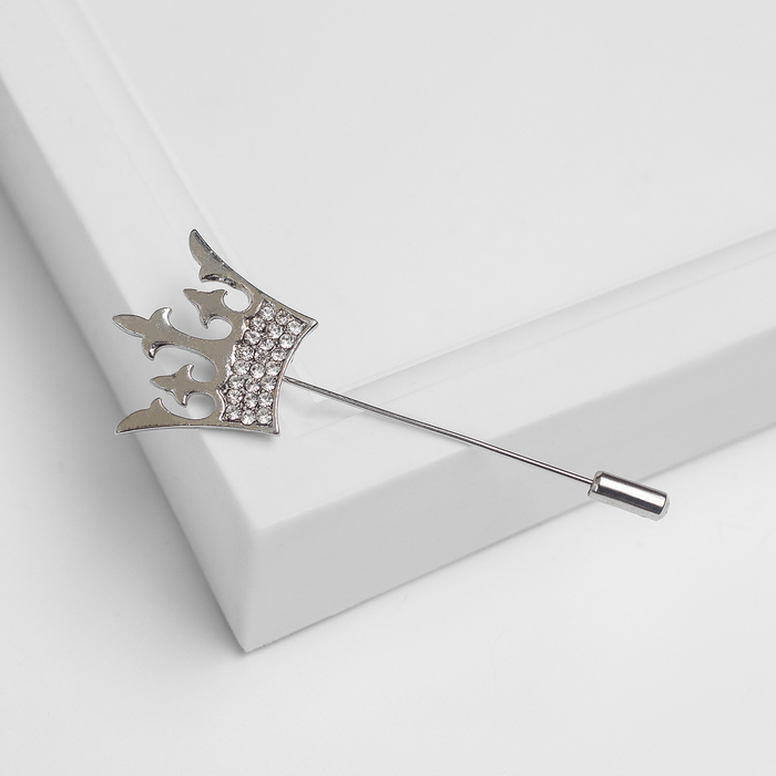 Булавка "Корона", цвет белый в серебре