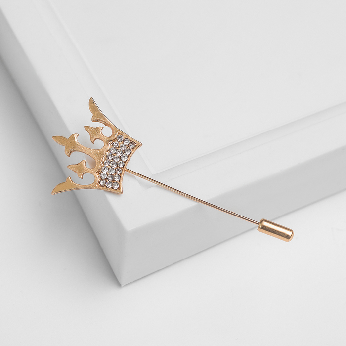 Булавка "Корона", цвет белый в золоте