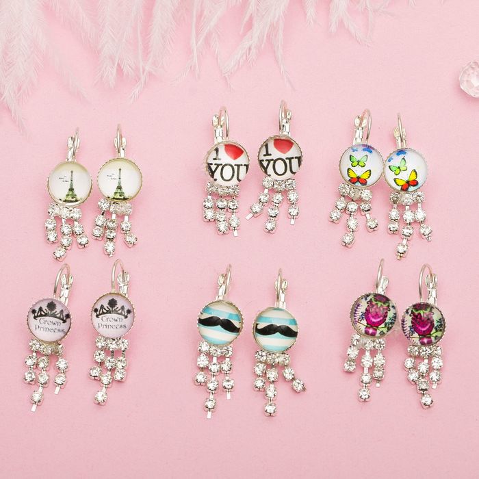 Серьги со стразами "Ассорти", цвет МИКС