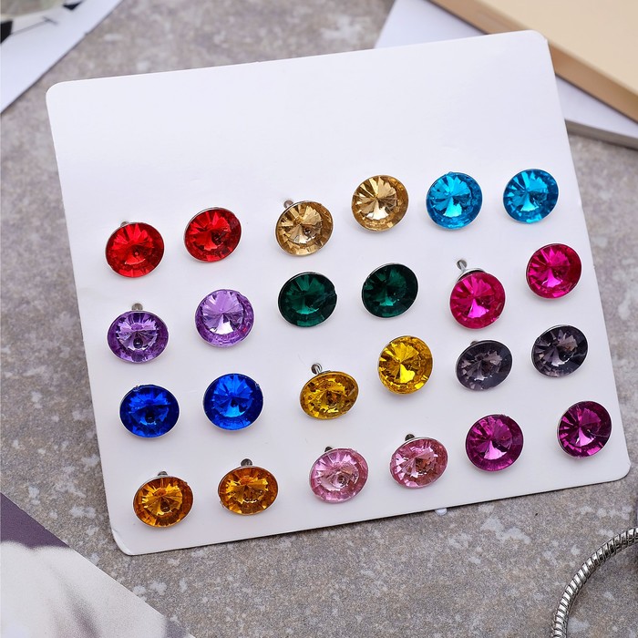 Пусеты 12 пар "Круг" дискотека, цвет МИКС, d=1см