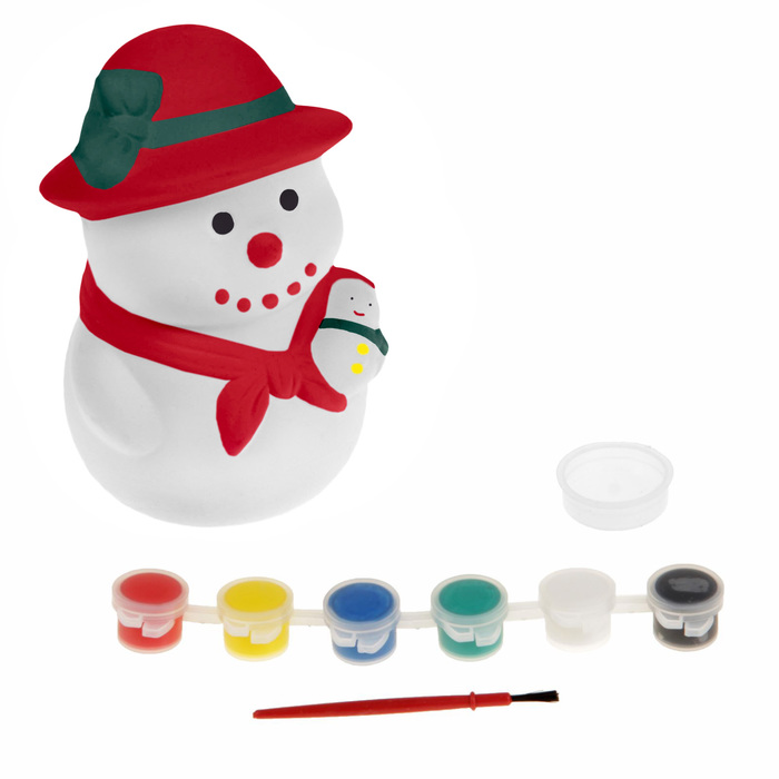 Роспись по керамике - копилка "Снеговик" + краски 6 цветов по 3 мл, кисть