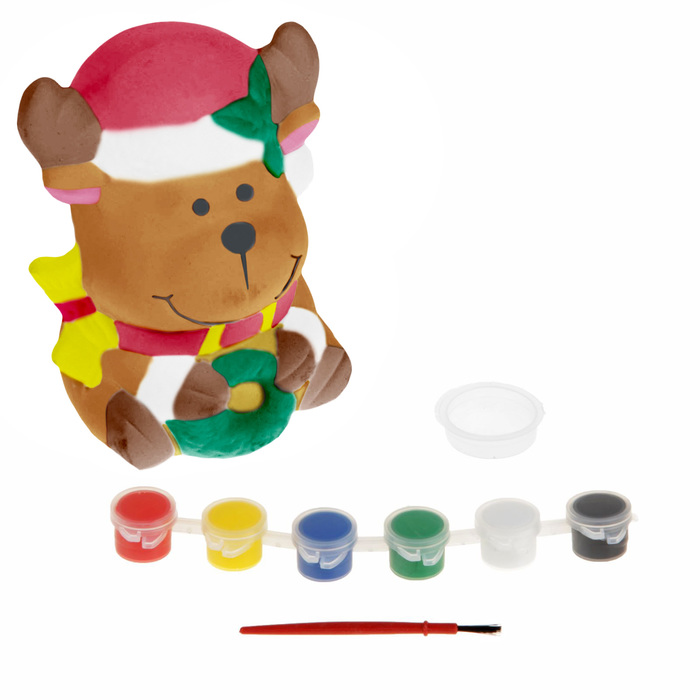 Роспись по керамике - копилка "Олень в шапочке" + краски 6 цветов по 3 мл, кисть