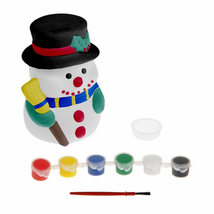 роспись по керамике копилка снеговик с метлой краски 6 цветов по 3 мл кисть в упаковке шт 1 Роспись по керамике — копилка «Снеговик с метлой» + краски 6 цветов по 3 мл, кисть