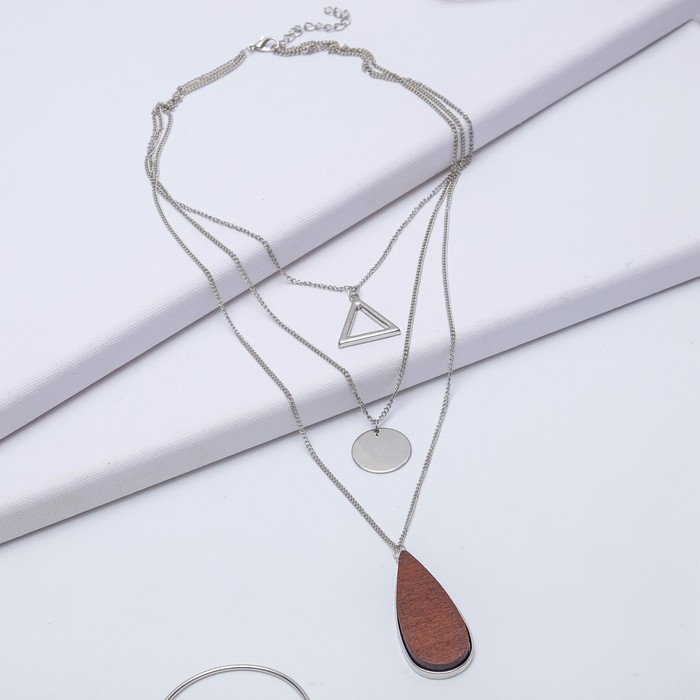 Кулон "Трио" капля, цвет коричневый в серебре, 70см