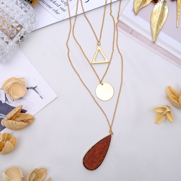 Кулон "Трио" капля, цвет коричневый в золоте, 70см