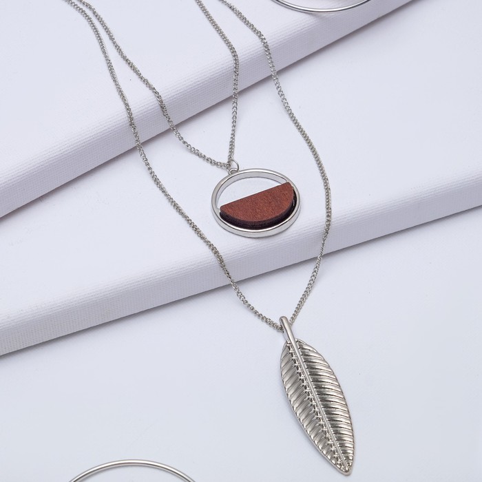 Кулон "Трио" перо, цвет коричневый в серебре, 70см
