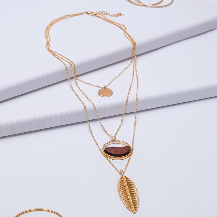 Кулон "Трио" перо, цвет коричневый в золоте, 70см