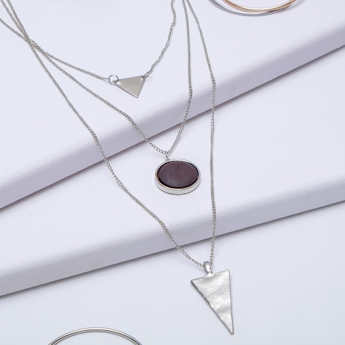 Кулон "Трио" треугольник, цвет коричневый в серебре, 70см