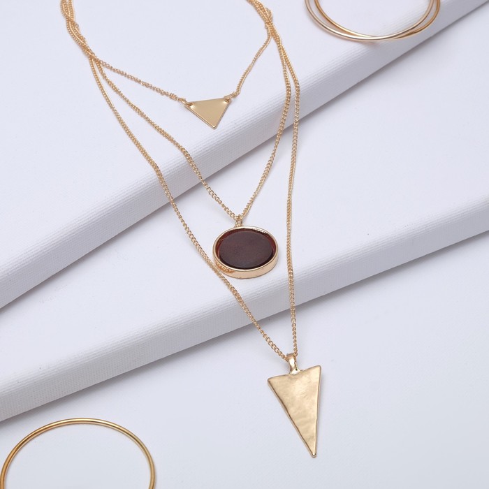 Кулон "Трио" треугольник, цвет коричневый в золоте, 70см