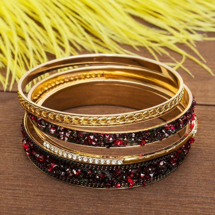 Браслет-кольца 4 кольца "Россыпь", цвет тёмно-красный в золоте