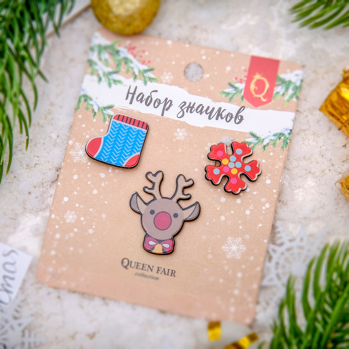 Набор значков "Новогодняя сказка" олененок, разноцветный, форма МИКС