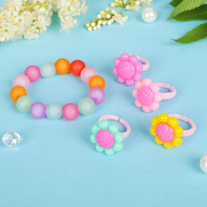 Набор детский "Выбражулька" 5 предметов: 4 кольца, браслет, цветок, цвет МИКС