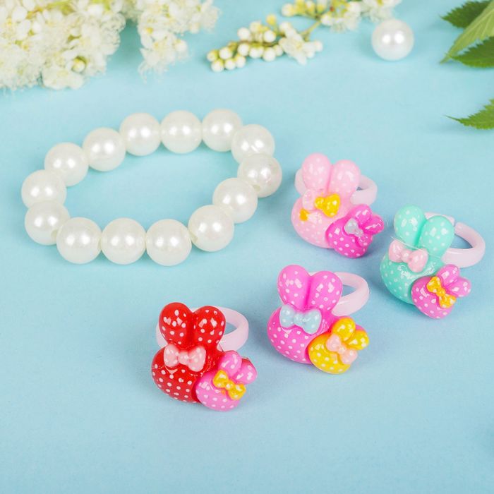 Набор детский "Выбражулька" 5 предметов: 4 кольца, браслет, два зайки, цвет МИКС