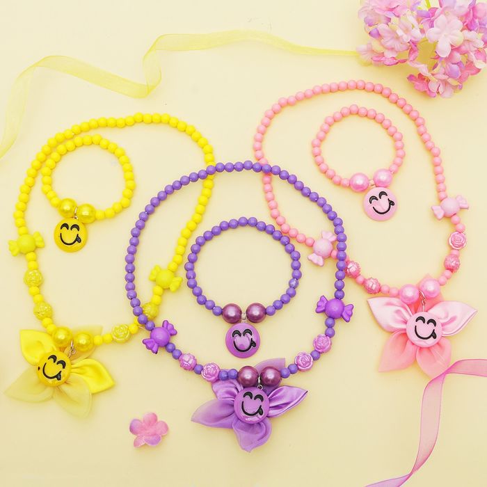 Набор детский "Выбражулька" 2 предмета: кулон, браслет, смайл ромашка, цвет МИКС
