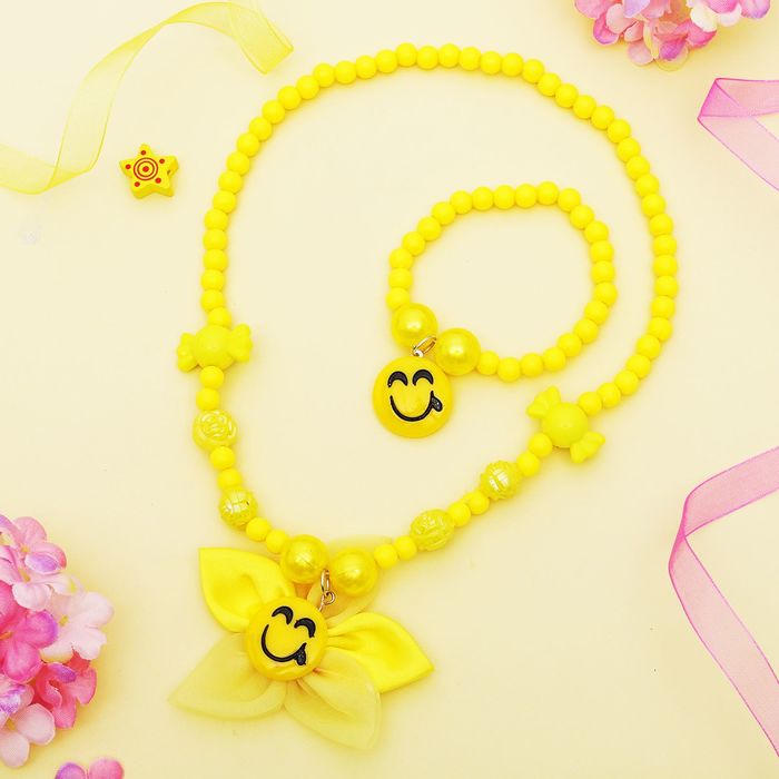 Набор детский "Выбражулька" 2 предмета: кулон, браслет, смайл ромашка, цвет МИКС