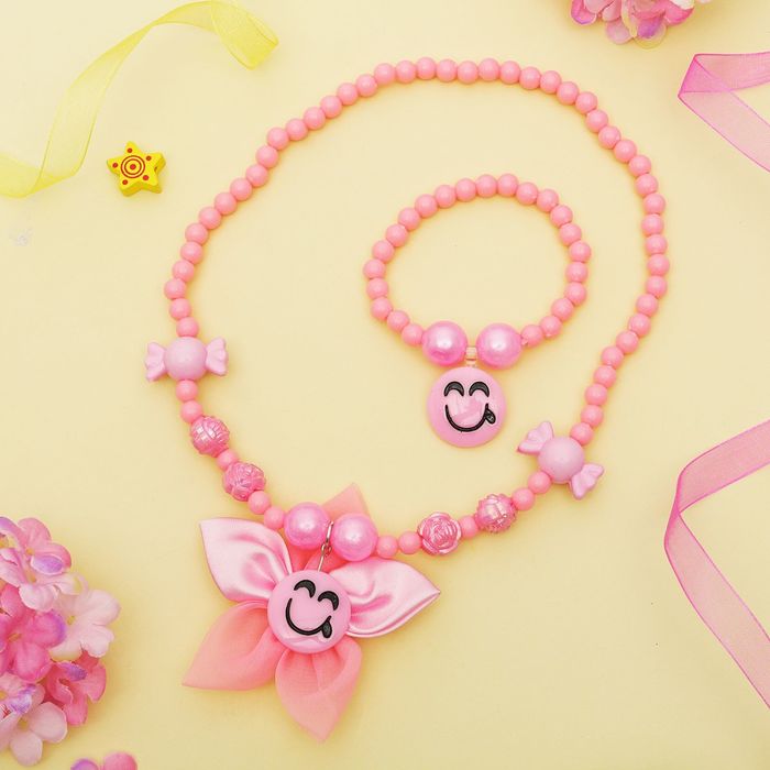 Набор детский "Выбражулька" 2 предмета: кулон, браслет, смайл ромашка, цвет МИКС