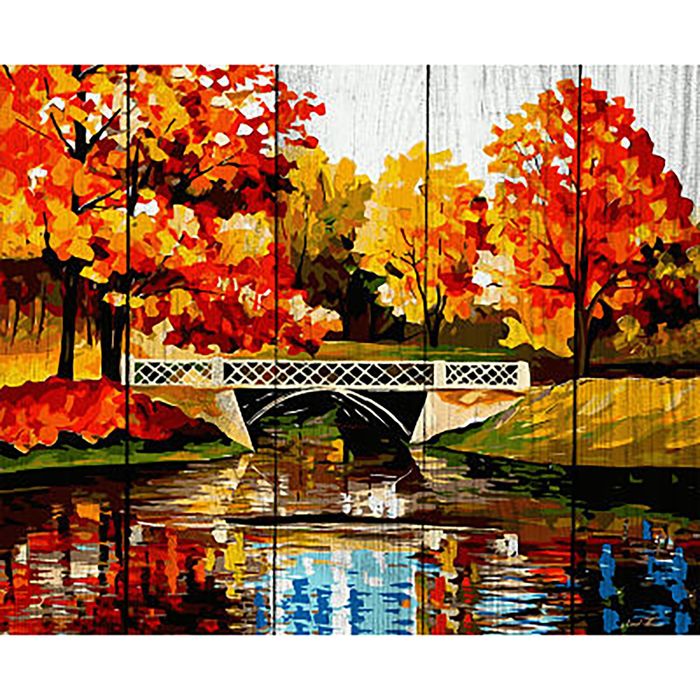 Роспись по дереву "Пруд в парке" 40х50 см